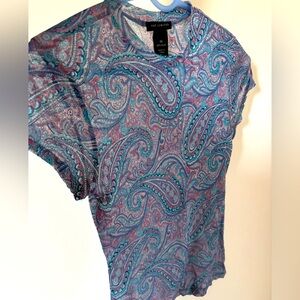 The Limited Paisley Short Sleeve Top - Blue and Pink patterned mesh